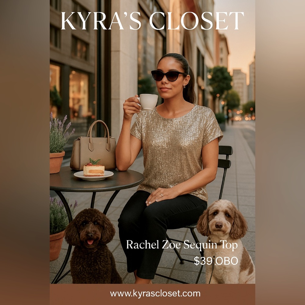 Rachel Zoe Metallic Gold Sequin top sz xl